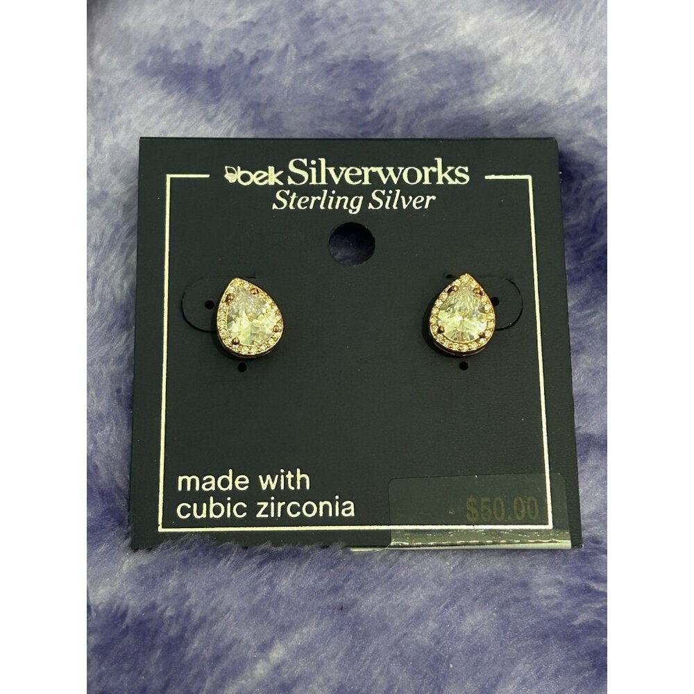 Belk Silverworks Sterling Silver Teardrop Stud Cubic Zirconia Rose Gold Earrings